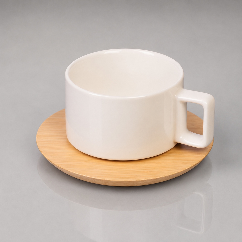 Набор чашка с бамбуковым блюдцем "Sheffield", белый (Р)